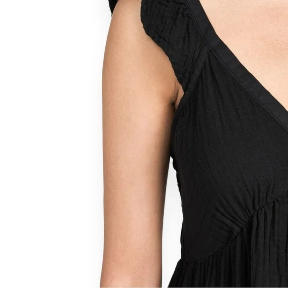 XiRENA Leyla Black Flutter Strap Cotton Gauze Lightweight Sleeveless Midi Dress